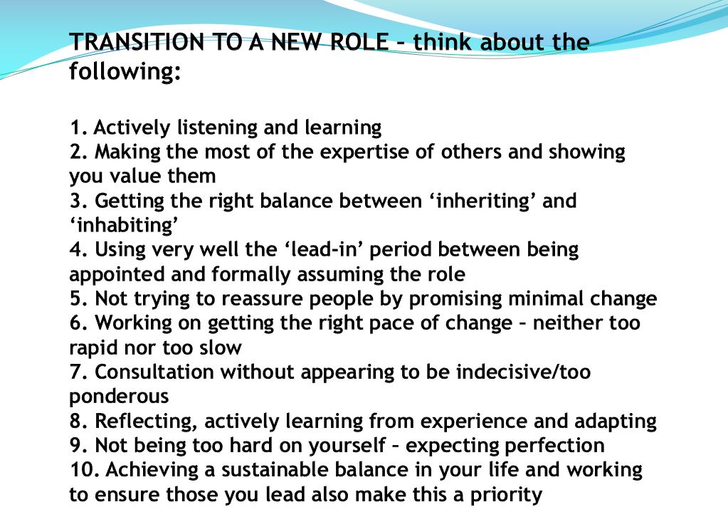 Transition to a new role